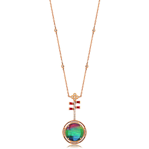 Ammolite Round Shape Pendant with Diamond and Gemstone Accent