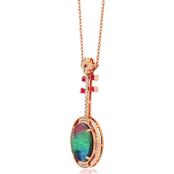 Ammolite Round Shape Pendant with Diamond and Gemstone Accent