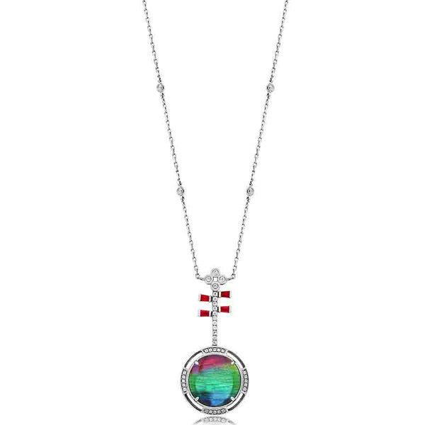 Ammolite Round Shape Pendant with Diamond and Gemstone Accent