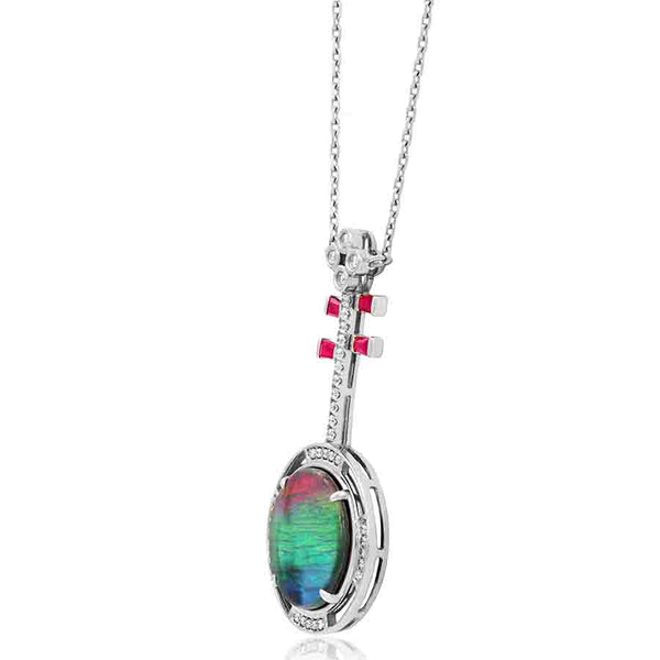 Ammolite Round Shape Pendant with Diamond and Gemstone Accent