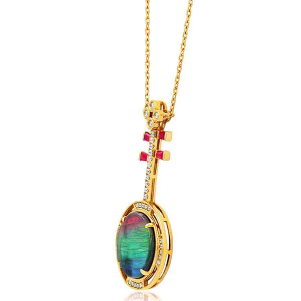Ammolite Round Shape Pendant with Diamond and Gemstone Accent