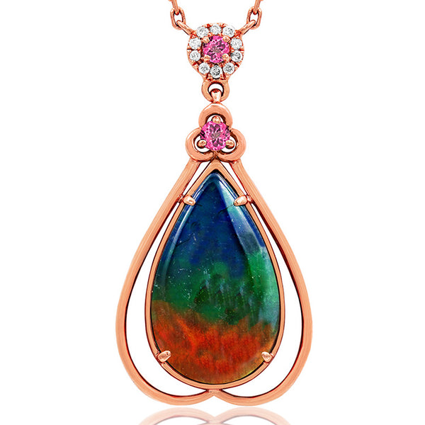Ammolite Pear Shape Pendant with Gemstone and Diamond Accent