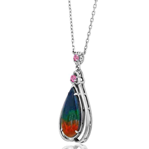 Ammolite Pear Shape Pendant with Gemstone and Diamond Accent