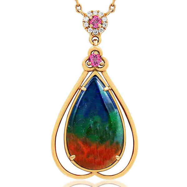 Ammolite Pear Shape Pendant with Gemstone and Diamond Accent