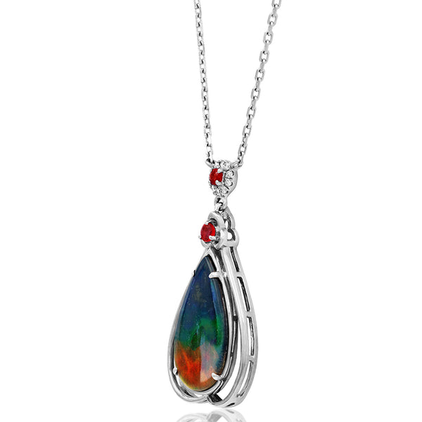 Ammolite Pear Shape Pendant with Gemstone and Diamond Accent