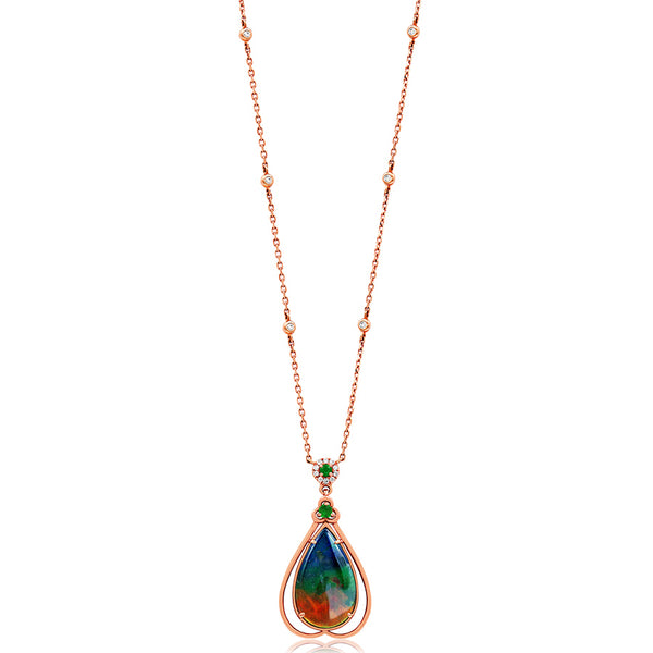 Ammolite Pear Shape Pendant with Gemstone and Diamond Accent