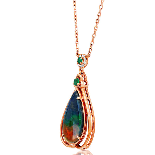 Ammolite Pear Shape Pendant with Gemstone and Diamond Accent
