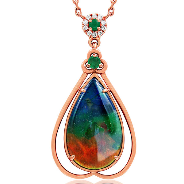 Ammolite Pear Shape Pendant with Gemstone and Diamond Accent