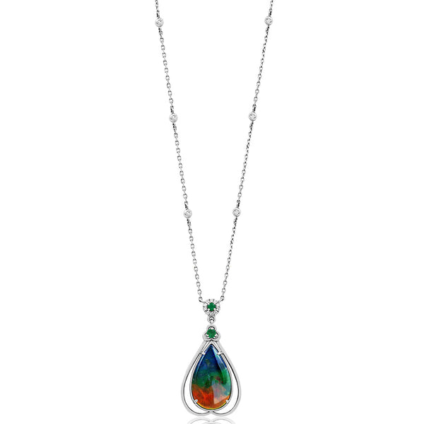 Ammolite Pear Shape Pendant with Gemstone and Diamond Accent