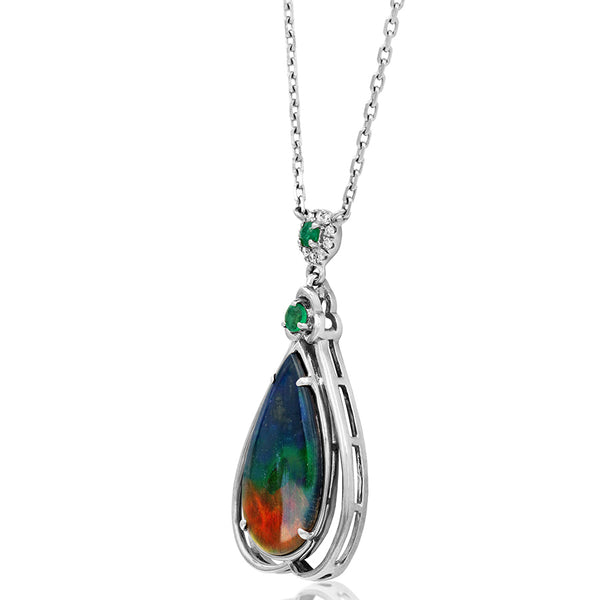 Ammolite Pear Shape Pendant with Gemstone and Diamond Accent