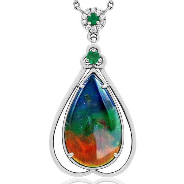 Ammolite Pear Shape Pendant with Gemstone and Diamond Accent