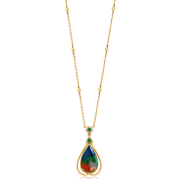 Ammolite Pear Shape Pendant with Gemstone and Diamond Accent