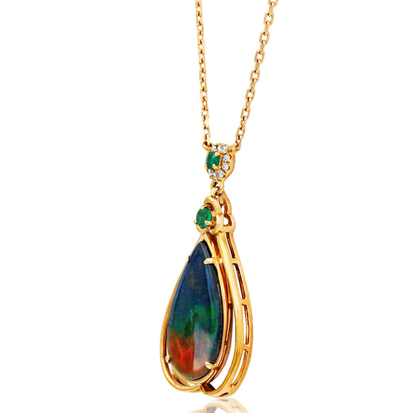 Ammolite Pear Shape Pendant with Gemstone and Diamond Accent