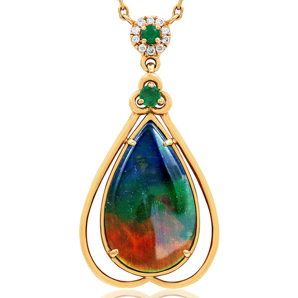 Ammolite Pear Shape Pendant with Gemstone and Diamond Accent