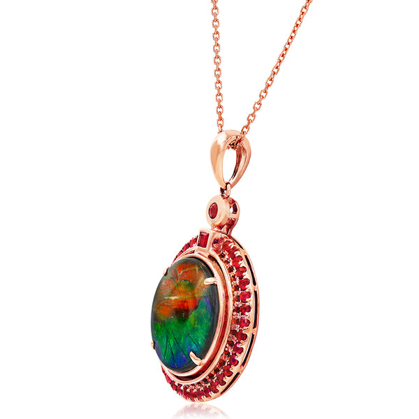 Ammolite Round Shape Pendant with Gemstone Accent