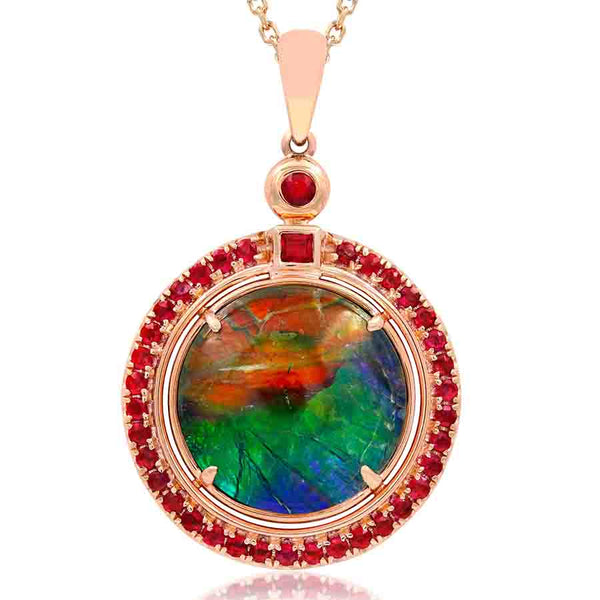 Ammolite Round Shape Pendant with Gemstone Accent