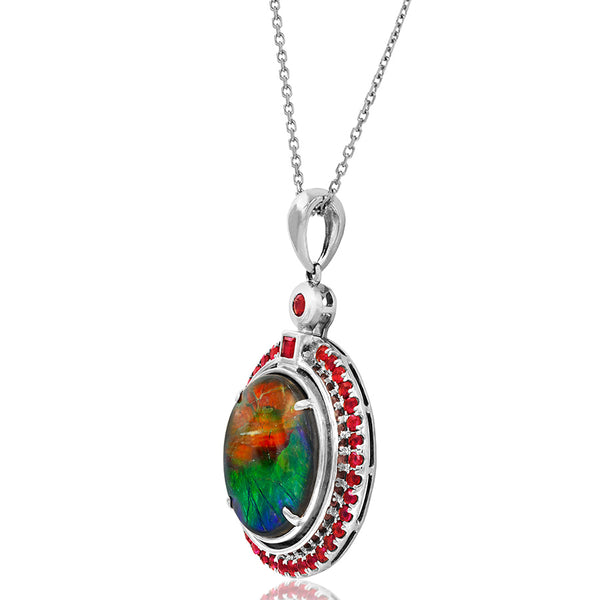 Ammolite Round Shape Pendant with Gemstone Accent