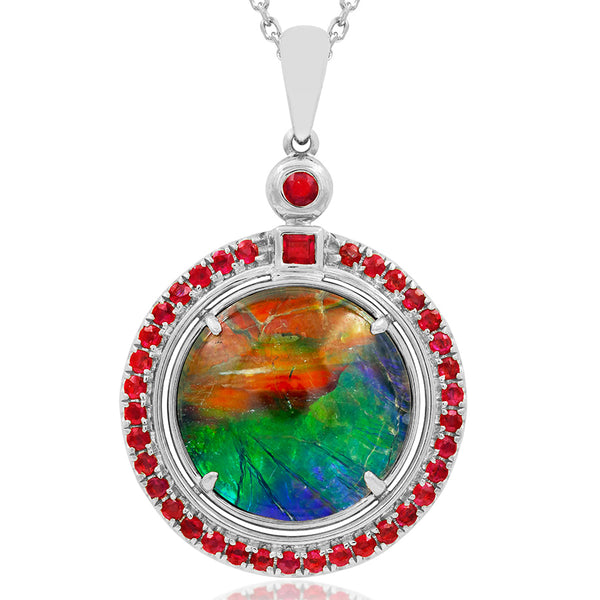 Ammolite Round Shape Pendant with Gemstone Accent