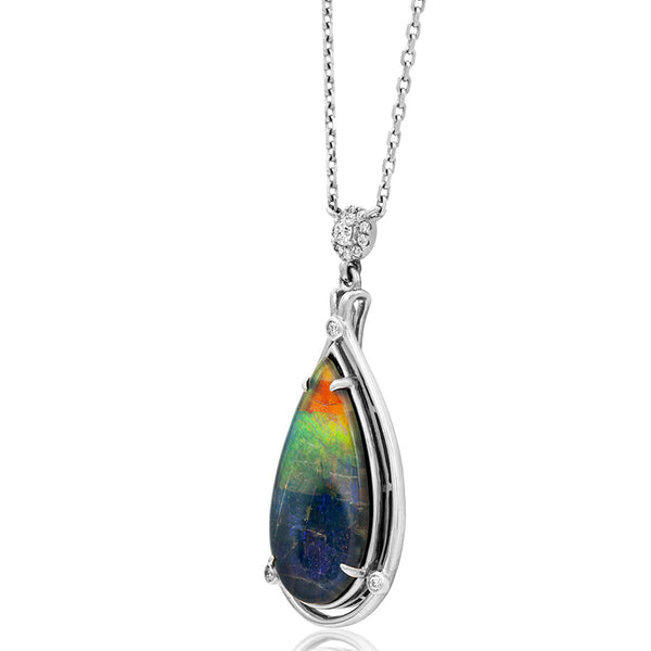 Ammolite Pear Shape Pendant with Diamond Accent