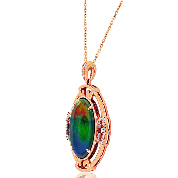 Ammolite Oval Shape Pendant with Diamond Accent