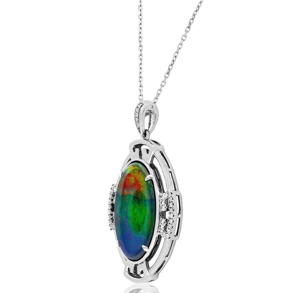 Ammolite Oval Shape Pendant with Diamond Accent