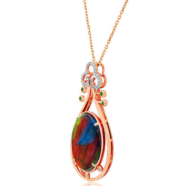 Ammolite Oval Shape Pendant with Diamond and Gemstone Accent