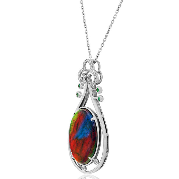 Ammolite Oval Shape Pendant with Diamond and Gemstone Accent