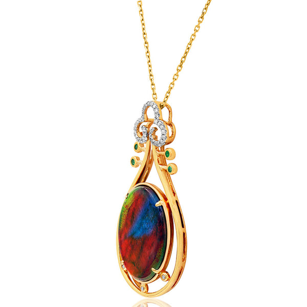Ammolite Oval Shape Pendant with Diamond and Gemstone Accent