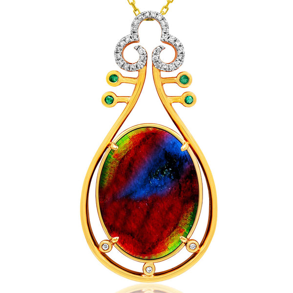 Ammolite Oval Shape Pendant with Diamond and Gemstone Accent