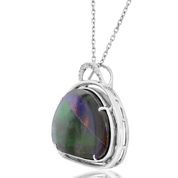 Ammolite Purse Shape Pendant with Diamond and Gemstone Accent