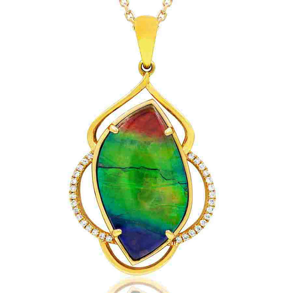 Ammolite Leaf Inspired Pendant with Diamond Accent