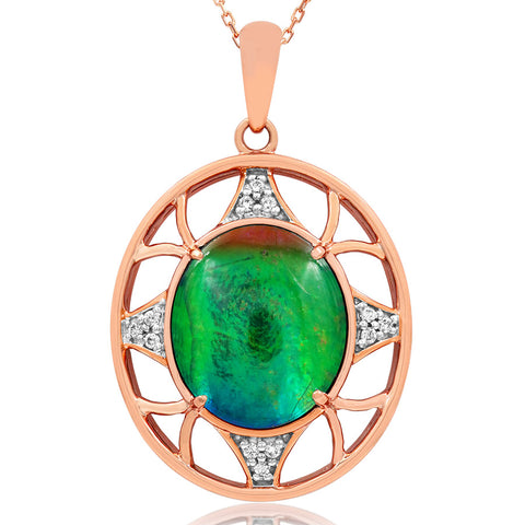 Ammolite Oval Pendant with Diamond Accent