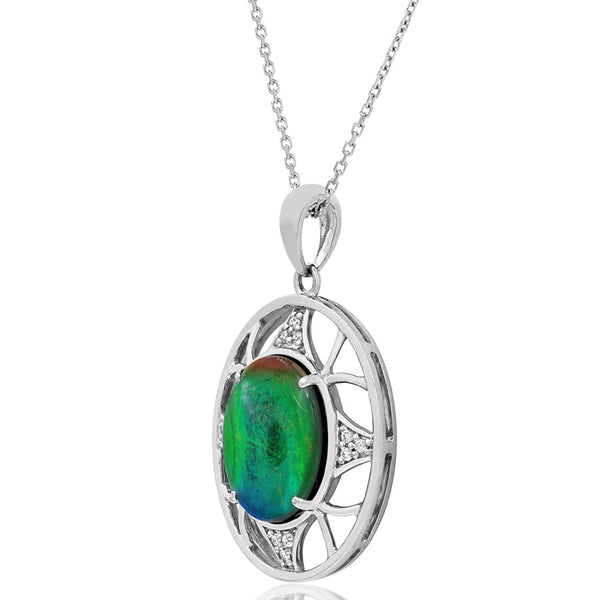 Ammolite Oval Pendant with Diamond Accent
