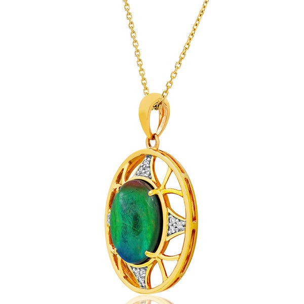 Ammolite Oval Pendant with Diamond Accent