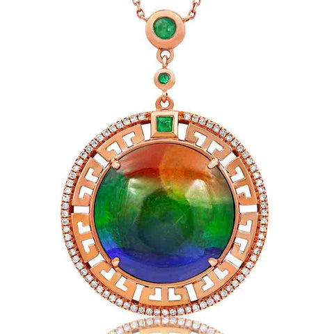 Ammolite Round Necklace with Diamond and Gemstone Accent