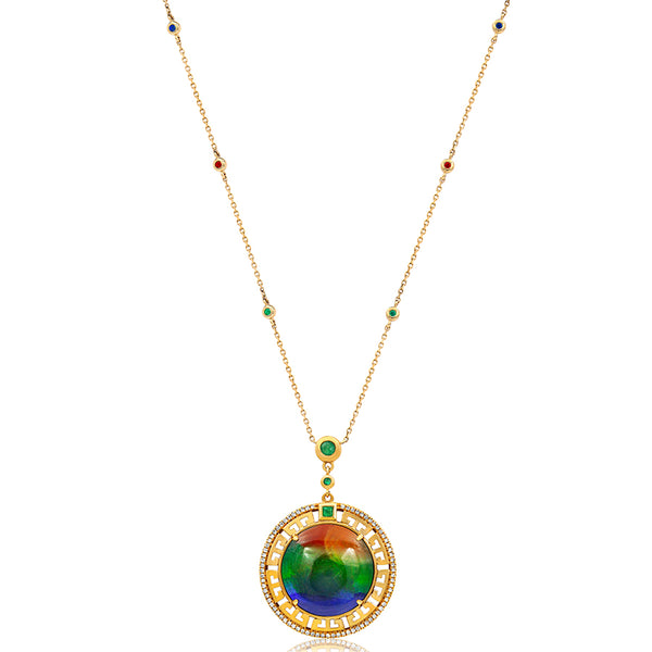 Ammolite Round Necklace with Diamond and Gemstone Accent