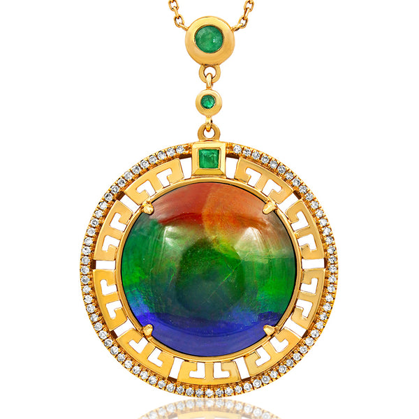 Ammolite Round Necklace with Diamond and Gemstone Accent