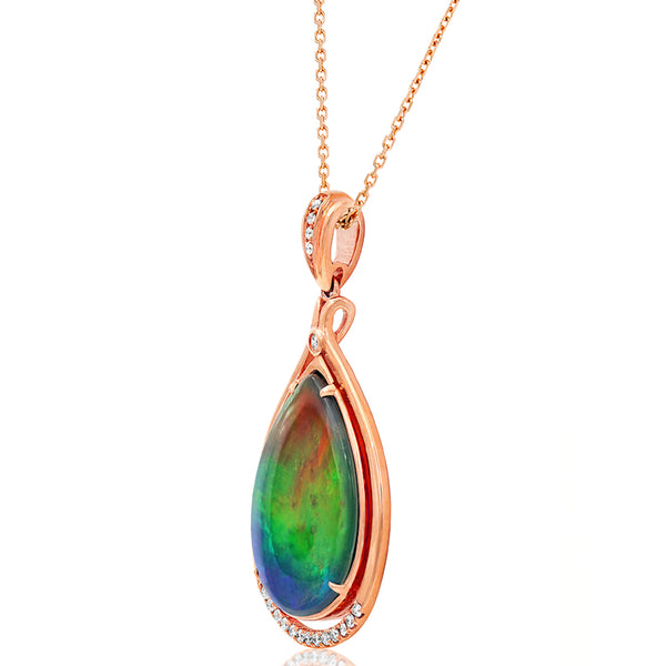 Ammolite Pear Pendant with Diamond Accent