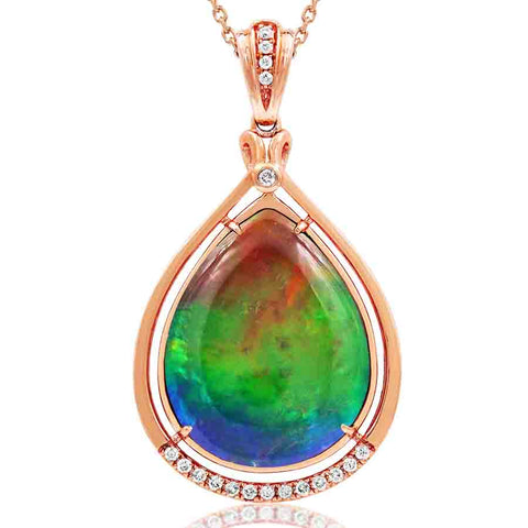 Ammolite Pear Pendant with Diamond Accent