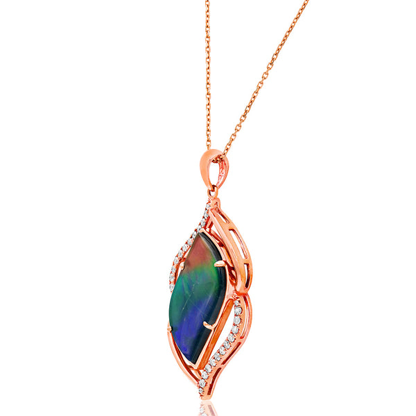 Ammolite Leaf Pendant with Diamond Accent