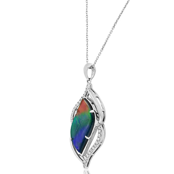 Ammolite Leaf Pendant with Diamond Accent