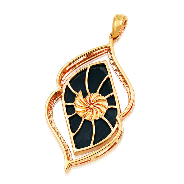 Ammolite Leaf Pendant with Diamond Accent