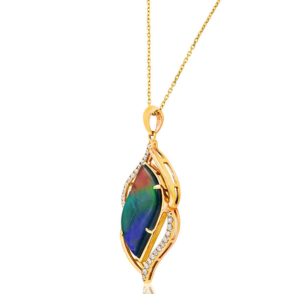 Ammolite Leaf Pendant with Diamond Accent